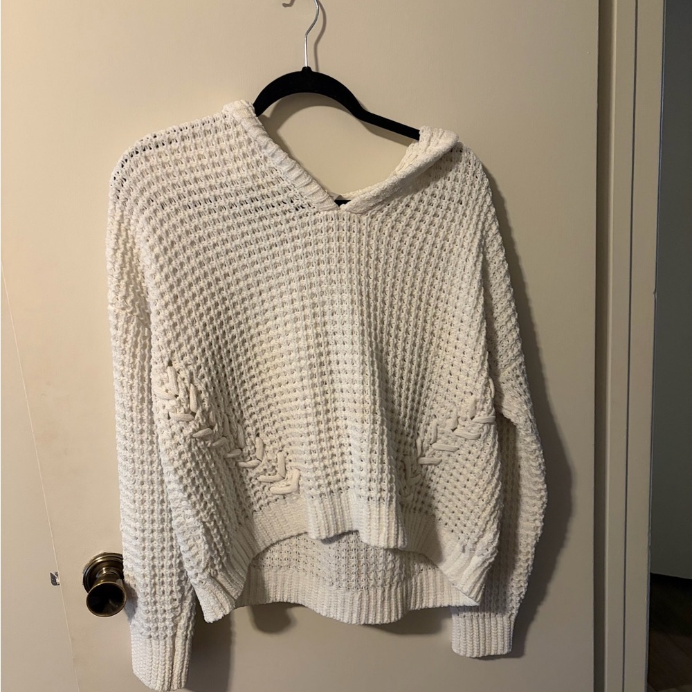 No Boundaries White Knit Hoodie Sweater